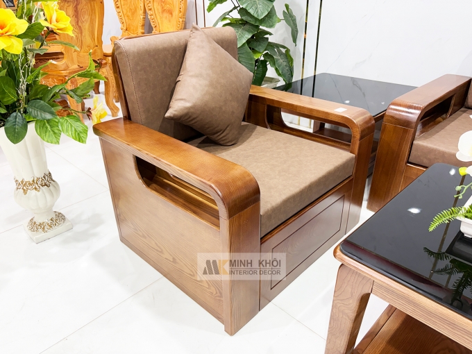 Sofa Đẹp Gỗ Sồi Sơn Màu Óc Chó - SF3011