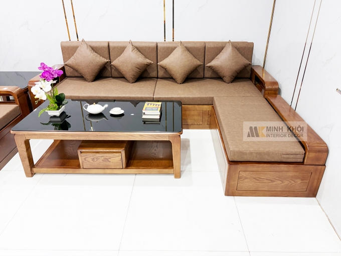 Sofa Đẹp Gỗ Sồi Sơn Màu Óc Chó - SF3011