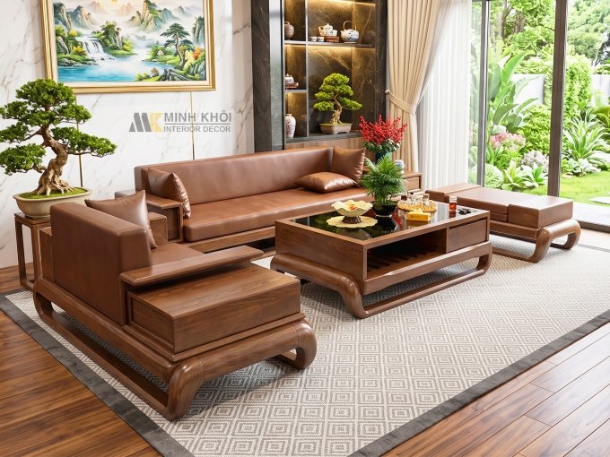 Sofa Đùi Gà Gỗ Sồi Óc Chó - SF2014
