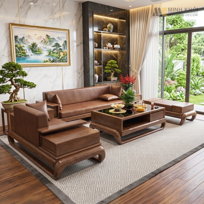 Sofa Đùi Gà Gỗ Sồi Óc Chó - SF2014