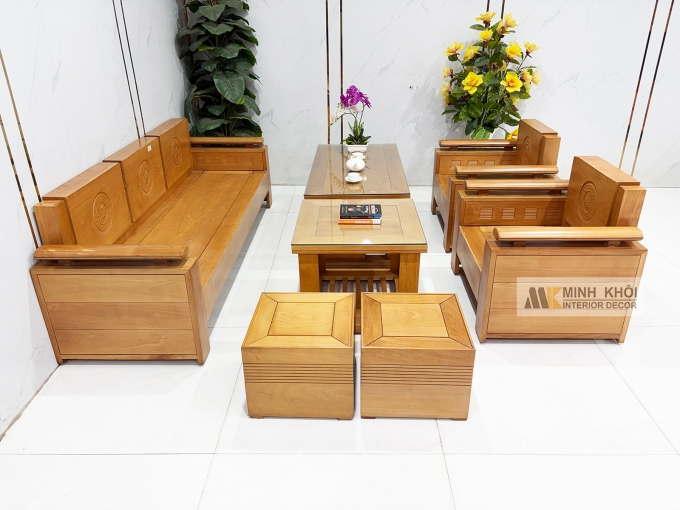 Sofa Gỗ Bích Trống Đồng Thiết Kế Đối 7 Món - SF962