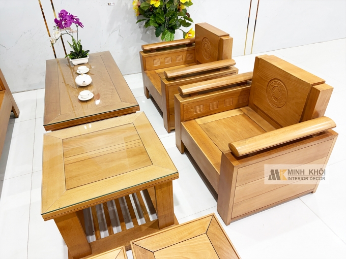 Sofa Gỗ Bích Trống Đồng Thiết Kế Đối 7 Món - SF962