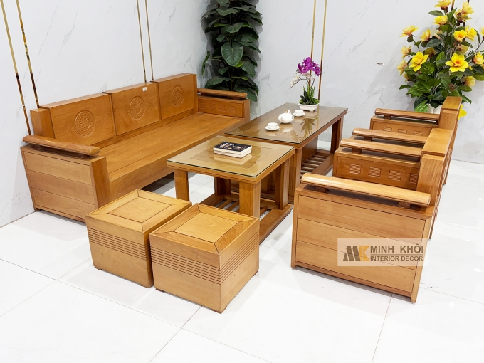 Sofa Gỗ Bích Trống Đồng Thiết Kế Đối 7 Món - SF962
