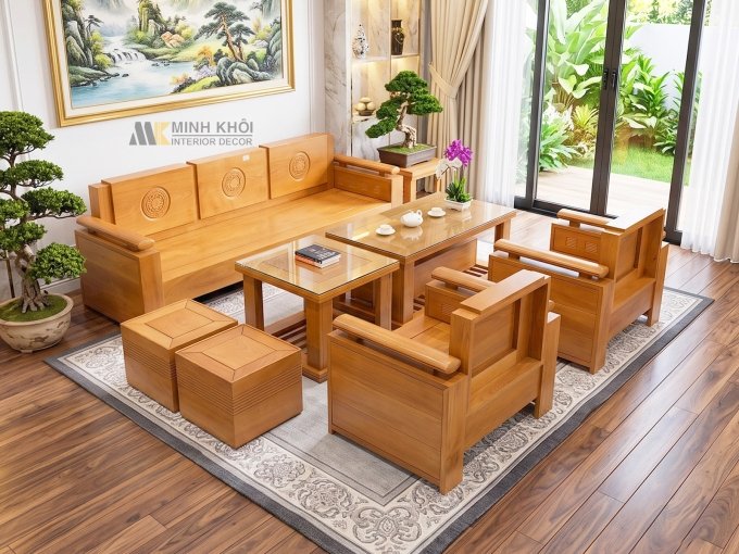 Sofa Gỗ Bích Trống Đồng Thiết Kế Đối 7 Món - SF962