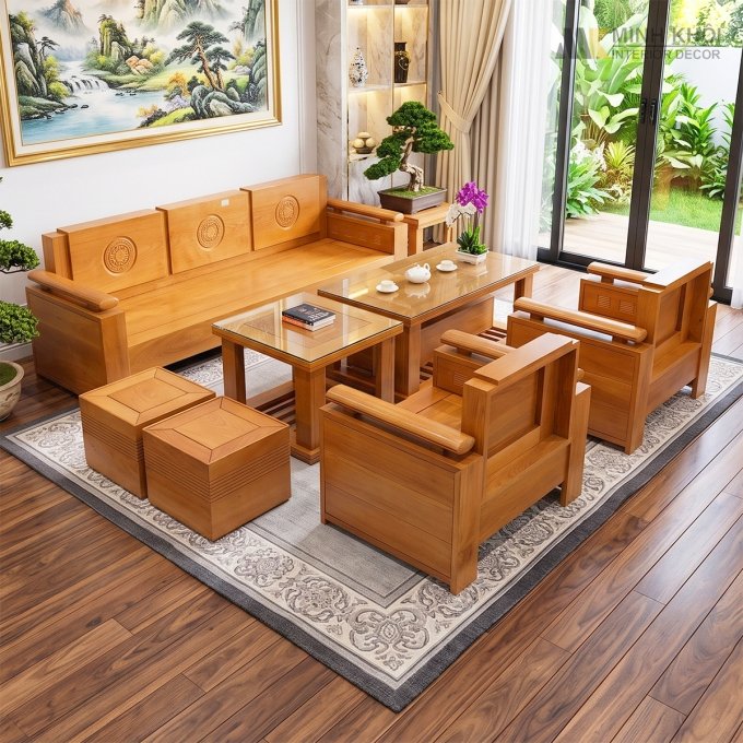 Sofa Gỗ Bích Trống Đồng Thiết Kế Đối 7 Món - SF962