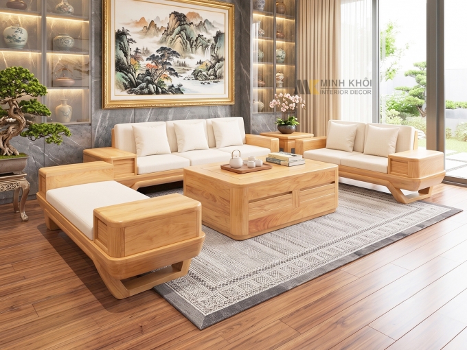 Sofa Gỗ Gõ Đỏ Bọc Nệm 5 Món Hiện Đại - SF918