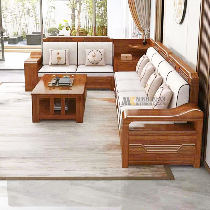 Sofa Gỗ Gõ Đỏ Góc L Hiện Đại - SF886