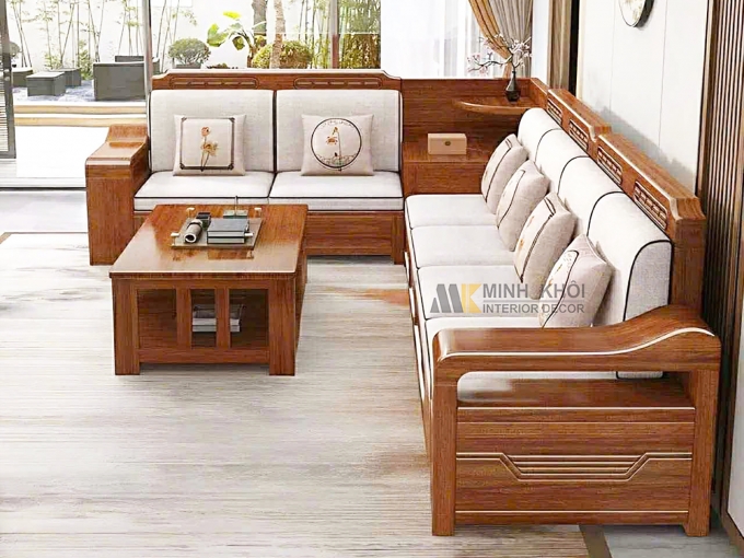 Sofa Gỗ Gõ Đỏ Góc L Hiện Đại - SF886