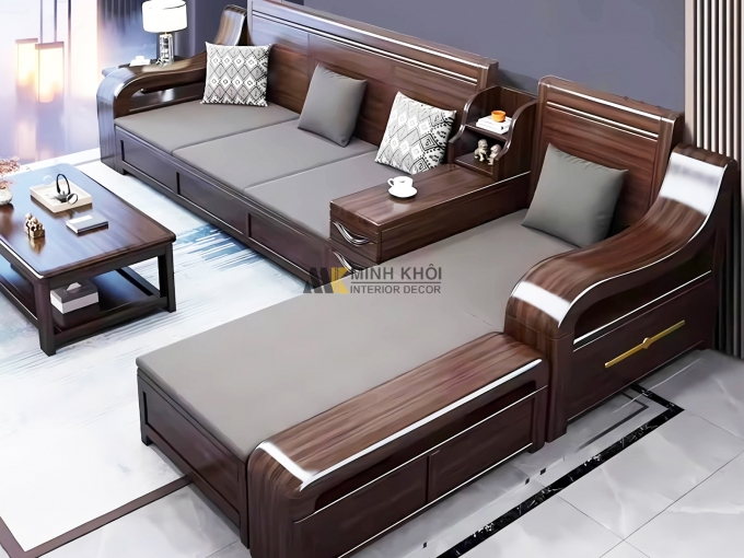 Sofa Gỗ Gõ Đỏ Góc L Hiện Đại Có Nệm – SF802