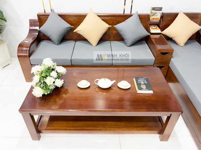 Sofa Gỗ Gõ Đỏ Góc L Hiện Đại Có Nệm – SF802