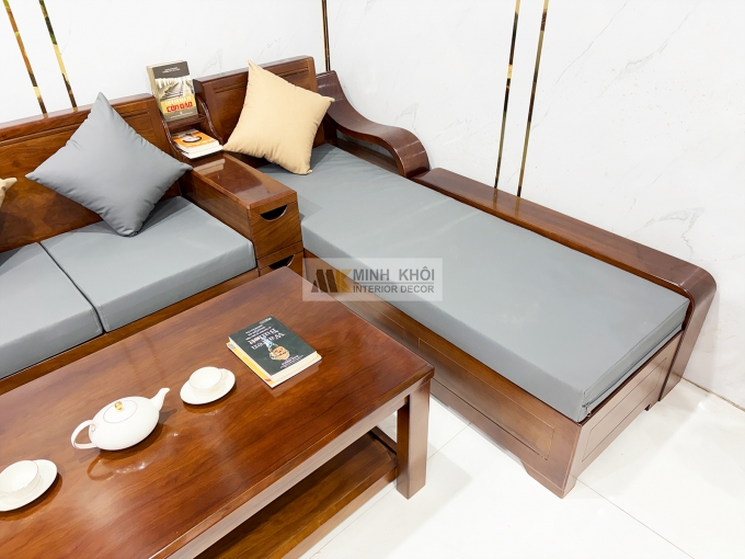 Sofa Gỗ Gõ Đỏ Góc L Hiện Đại Có Nệm – SF802