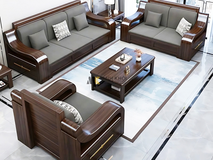 Sofa Gỗ Gõ Đỏ Hiện Đại Có Nệm – SF801