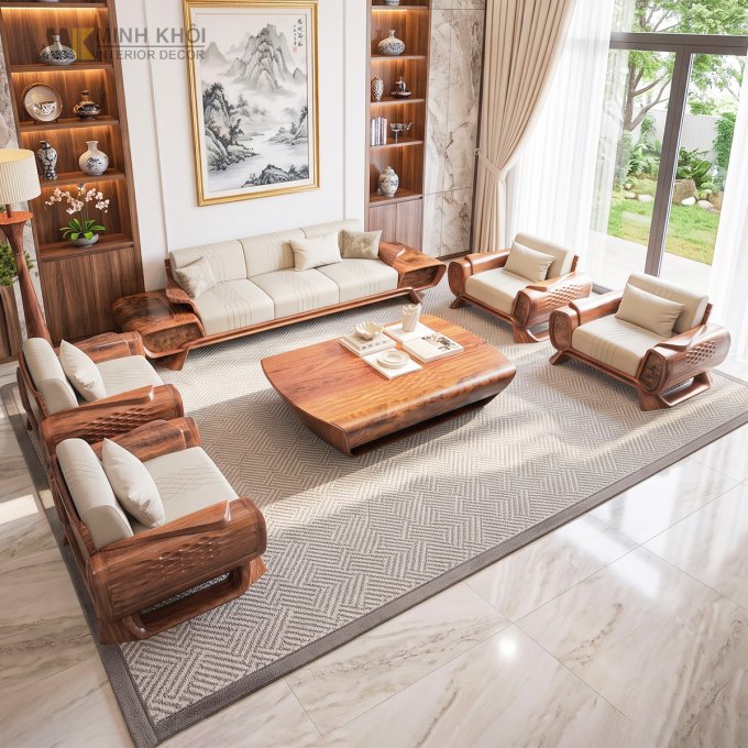 Sofa Gỗ Gõ Đỏ Hiện Đại Tay Cánh Tiên - SF865