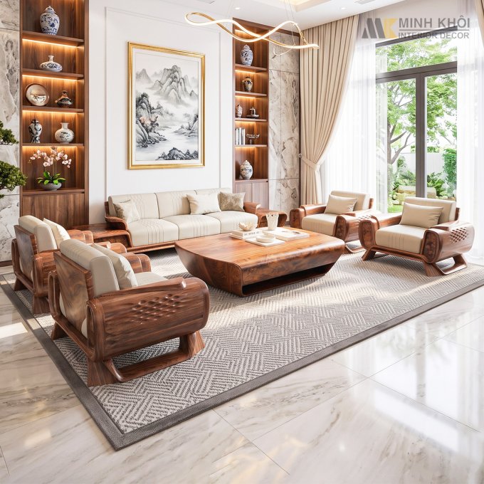 Sofa Gỗ Gõ Đỏ Hiện Đại Tay Cánh Tiên - SF865