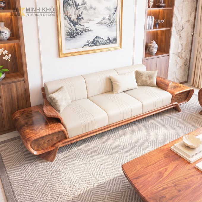 Sofa Gỗ Gõ Đỏ Hiện Đại Tay Cánh Tiên - SF865