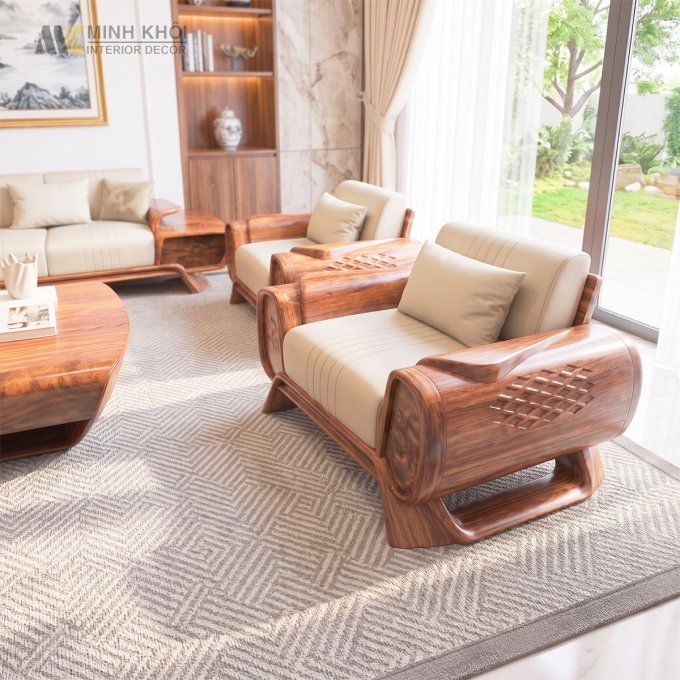 Sofa Gỗ Gõ Đỏ Hiện Đại Tay Cánh Tiên - SF865