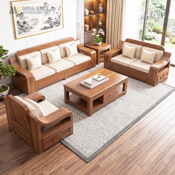 Sofa Gỗ Gõ Đỏ Hiện Đại Tay Đại Cao Cấp - SF861