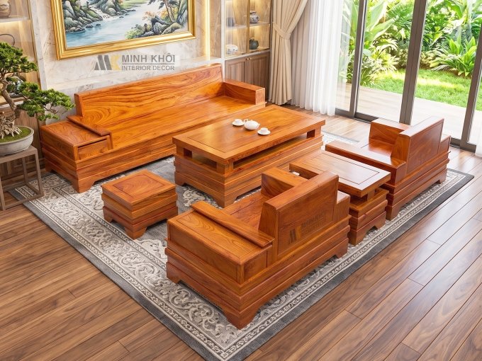 Sofa Gỗ Hương Đá 6 Món Cánh Tiên Thiết Kế Đối - SF941