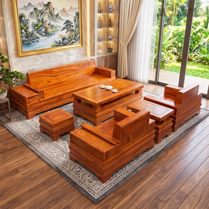 Sofa Gỗ Hương Đá 6 Món Cánh Tiên Thiết Kế Đối - SF941