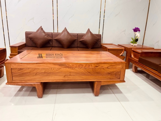 Sofa Gỗ Hương Đá Chân Chéo 5 Món Cao Cấp - SF969