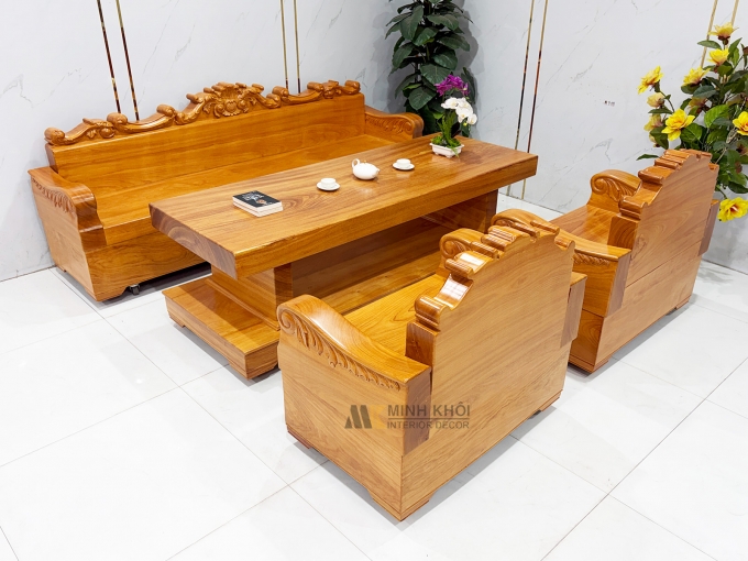 Sofa Gỗ Nguyên Khối Gõ Đỏ 4 Món Cao Cấp - SF953