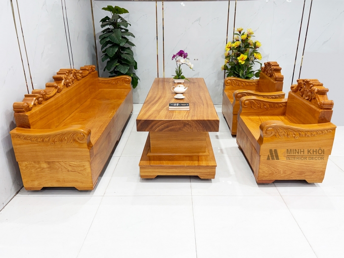 Sofa Gỗ Nguyên Khối Gõ Đỏ 4 Món Cao Cấp - SF953