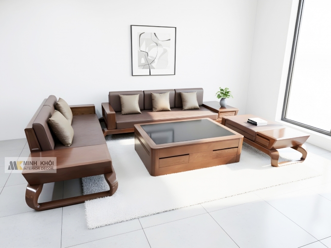 Sofa Gỗ Sồi Màu Óc Chó 4 Món Hiện Đại - SF887