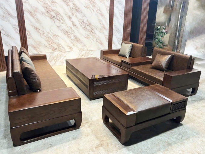 Sofa Gỗ Sồi Màu Óc Chó 4 Món Hiện Đại - SF925