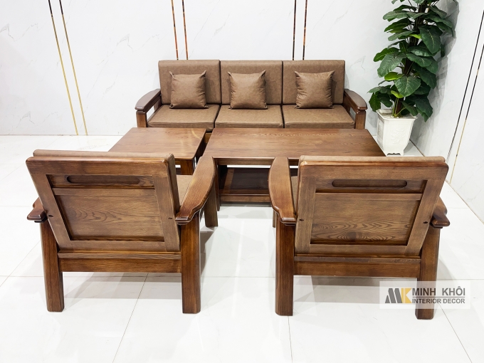 Sofa Gỗ Sồi Màu Óc Chó 5 Món Hiện Đại – SF935