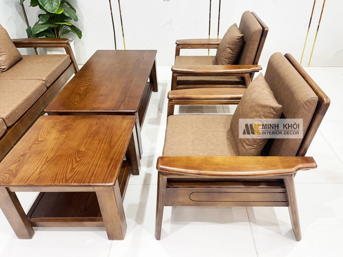 Sofa Gỗ Sồi Màu Óc Chó 5 Món Hiện Đại – SF935