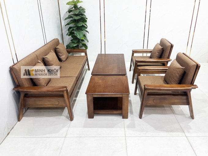 Sofa Gỗ Sồi Màu Óc Chó 5 Món Hiện Đại – SF935