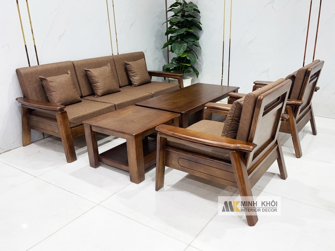 Sofa Gỗ Sồi Màu Óc Chó 5 Món Hiện Đại – SF935