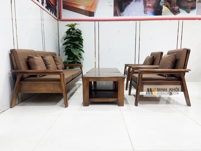 Sofa Gỗ Sồi Màu Óc Chó 5 Món Hiện Đại – SF935
