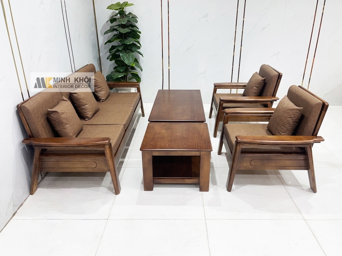 Sofa Gỗ Sồi Màu Óc Chó 5 Món Hiện Đại – SF935