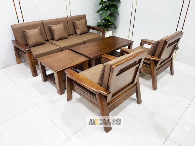 Sofa Gỗ Sồi Màu Óc Chó 5 Món Hiện Đại – SF935