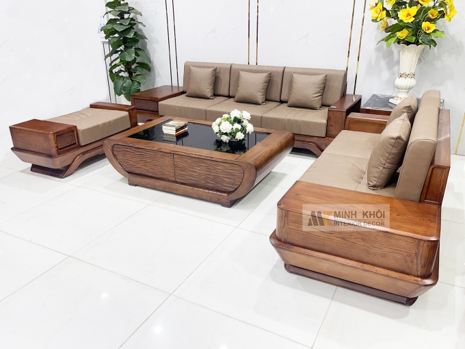 Sofa Gỗ Sồi Màu Óc Chó 5 Món Hiện Đại - SF936