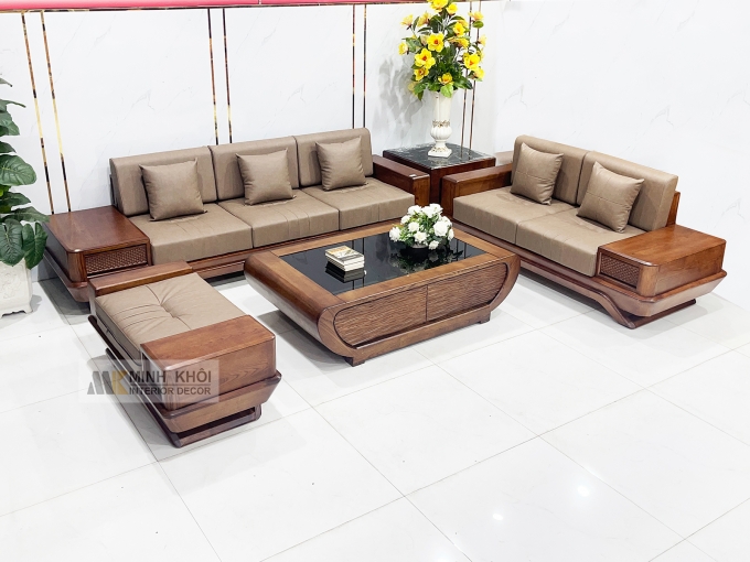 Sofa Gỗ Sồi Màu Óc Chó 5 Món Hiện Đại - SF936