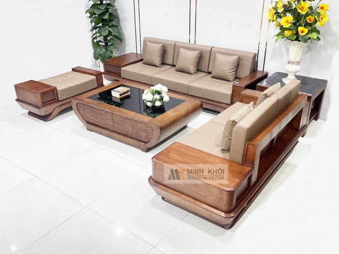 Sofa Gỗ Sồi Màu Óc Chó 5 Món Hiện Đại - SF936