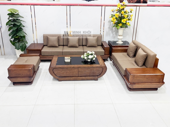 Sofa Gỗ Sồi Màu Óc Chó 5 Món Hiện Đại - SF936