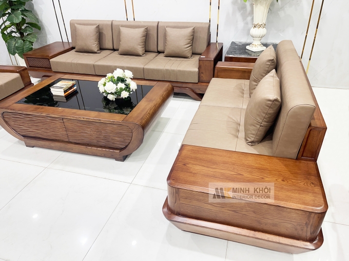 Sofa Gỗ Sồi Màu Óc Chó 5 Món Hiện Đại - SF936