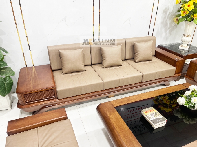 Sofa Gỗ Sồi Màu Óc Chó 5 Món Hiện Đại - SF936
