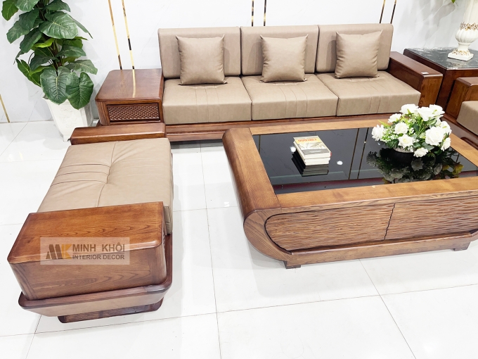 Sofa Gỗ Sồi Màu Óc Chó 5 Món Hiện Đại - SF936