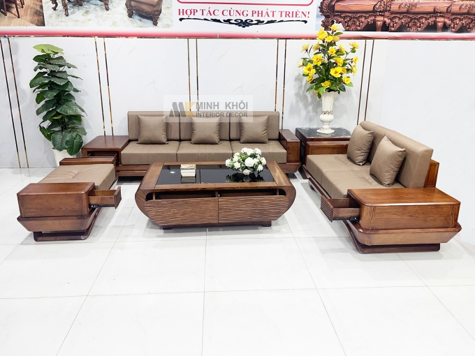 Sofa Gỗ Sồi Màu Óc Chó 5 Món Hiện Đại - SF936