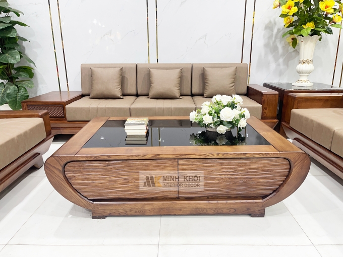 Sofa Gỗ Sồi Màu Óc Chó 5 Món Hiện Đại - SF936