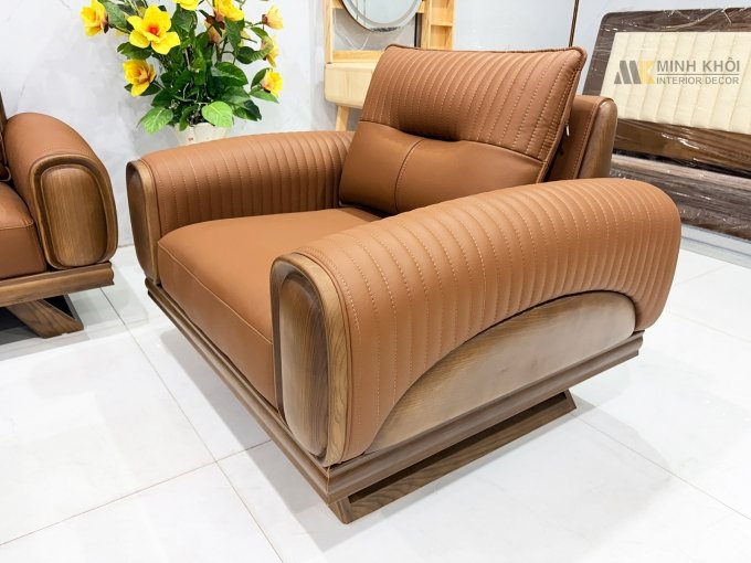 Sofa Gỗ Sồi Màu Óc Chó Kiểu Đối 4 Món - SF899