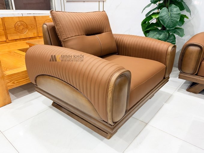 Sofa Gỗ Sồi Màu Óc Chó Kiểu Đối 4 Món - SF899