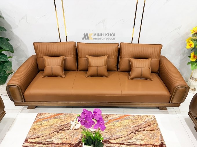 Sofa Gỗ Sồi Màu Óc Chó Kiểu Đối 4 Món - SF899