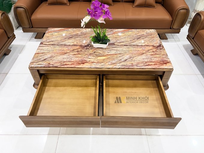 Sofa Gỗ Sồi Màu Óc Chó Kiểu Đối 4 Món - SF899
