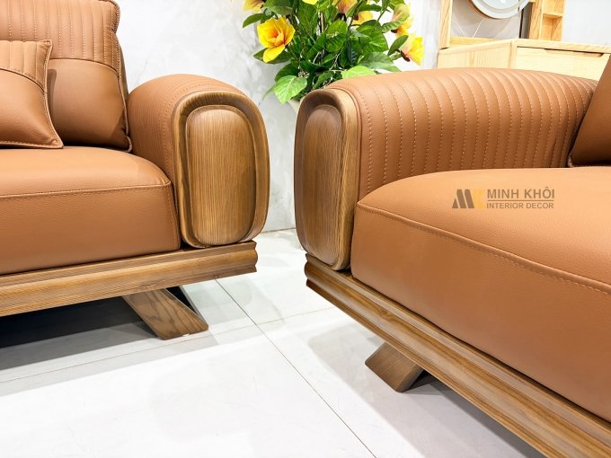 Sofa Gỗ Sồi Màu Óc Chó Kiểu Đối 4 Món - SF899