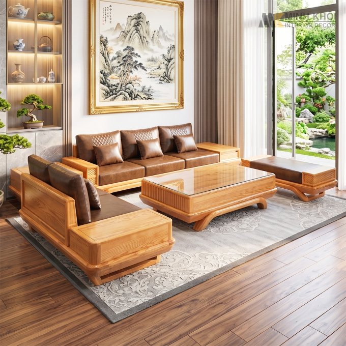 Sofa Gỗ Sồi Màu Tự Nhiên 5 Món Hiện Đại - SF929